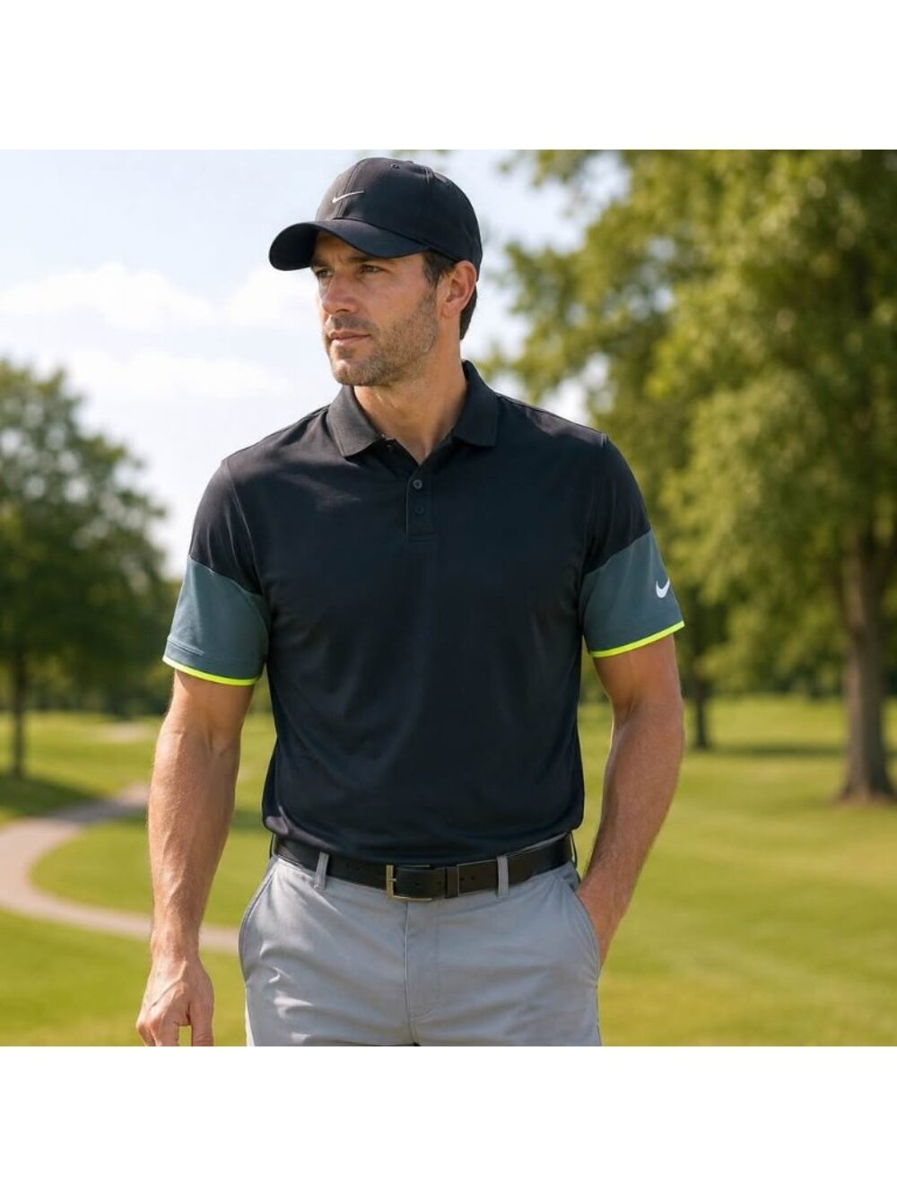 Nike Golf Tour Performance Dri-FIT Polo Men’s Medium Black Gray Golf Shirt
